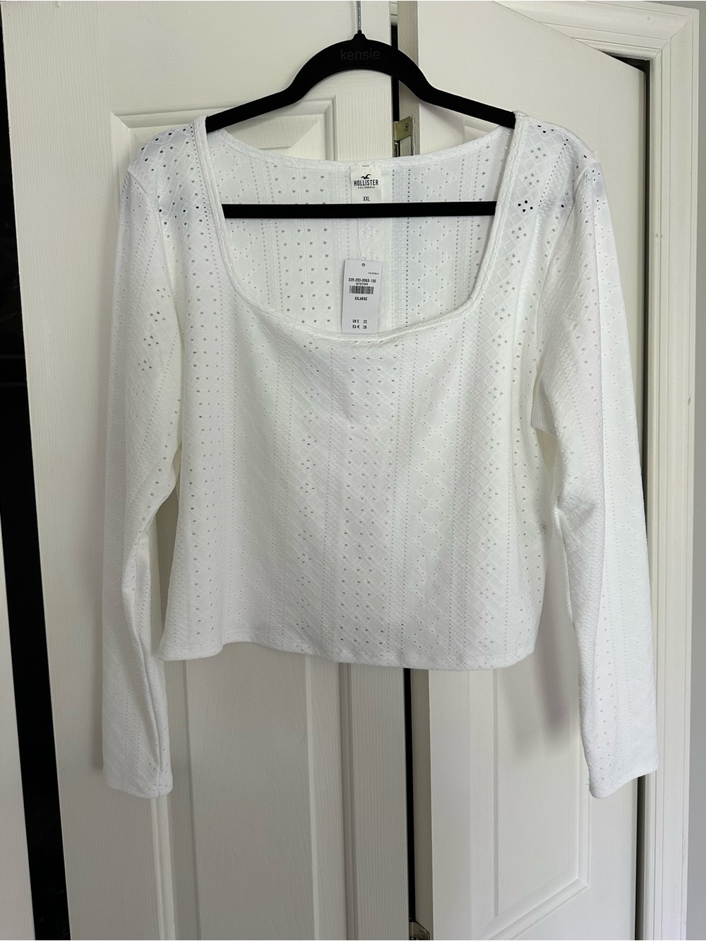 Hollister White Eyelet Long-Sleeve Scoop Neck Top